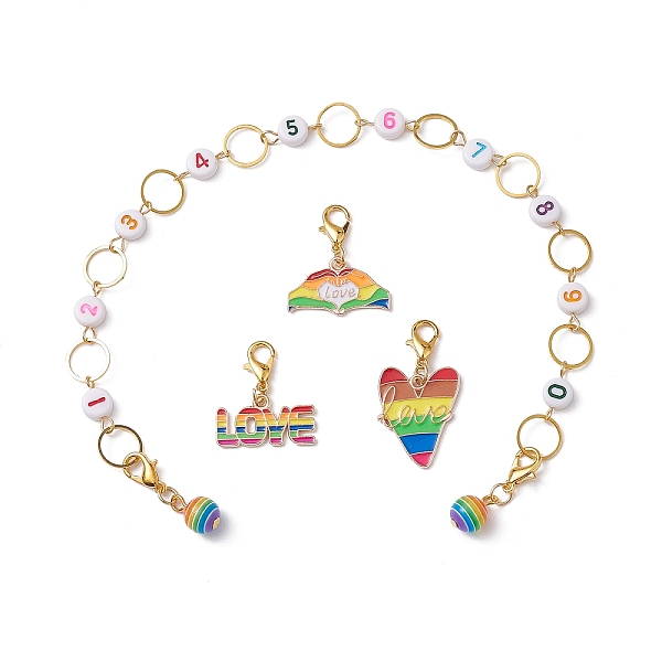 

PandaHall 4Pcs Rainbow Number DIY Knitting Tool Sets, including Alloy Enamel Pendant Stitch Markers and Beaded Knitting Row Counter Chains..., Multicolor