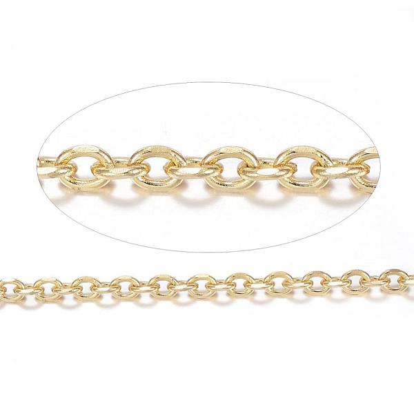 

PandaHall Ion Plating(IP) 304 Stainless Steel Cable Chains, Diamond Cut Chains, Unwelded, Faceted, with Spool, Oval, Golden, 4x3x1mm, about...