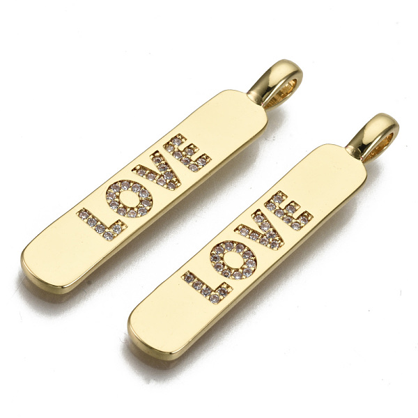 

PandaHall Brass Micro Pave Clear Cubic Zirconia Pendants, Nickel Free, Round Corner Rectangle with Word Love, Real 16K Gold Plated...