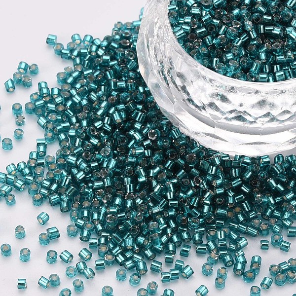 

PandaHall Glass Cylinder Beads, Seed Beads, Silver Lined, Round Hole, Teal, 1.5~2x1~2mm, Hole: 0.8mm, about 80000pcs/bag, about 1pound/bag..., Cyan