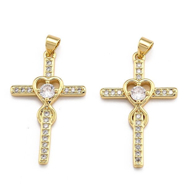 

PandaHall Brass Micro Pave Clear Cubic Zirconia Pendants, Long-Lasting Plated, Cross, Real 18K Gold Plated, 33x21x4mm, Hole: 3x3.5mm...