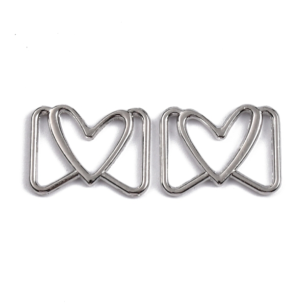 

PandaHall Alloy Webbing Buckle Sliders, Webbing Fasteners, Bowknot with Heart, Platinum, 13x16.5x1.5mm Alloy Bowknot