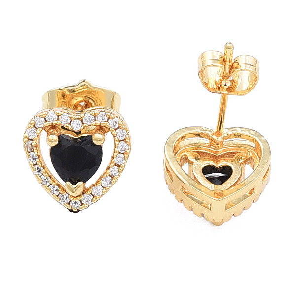 

PandaHall Cubic Zirconia Heart Stud Earrings, Golden Brass Jewelry for Women, Nickel Free, Black, 10x10.5mm, Pin: 0.7mm Cubic Zirconia Heart...