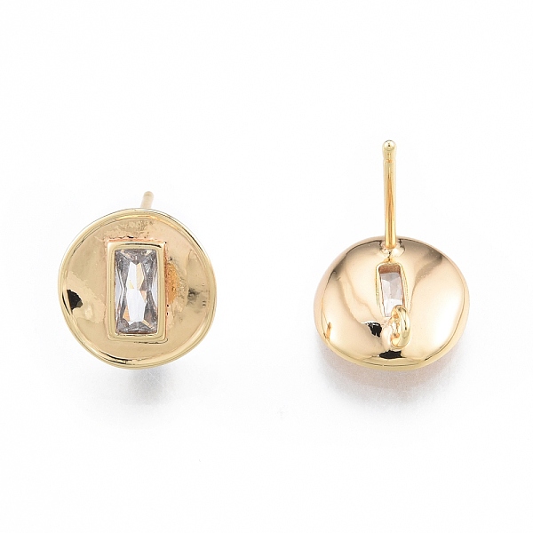 

PandaHall Brass Micro Pave Cubic Zirconia Stud Earring Finding, with Vertical Loops, Nickel Free, Flat Round with Rectangle, Real 18K Gold..., Clear