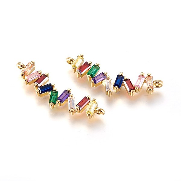 

PandaHall Golden Tone Brass Micro Pave Cubic Zirconia Links, Colorful, 36x11.5x4mm, Hole: 2mm Brass+Cubic Zirconia Others