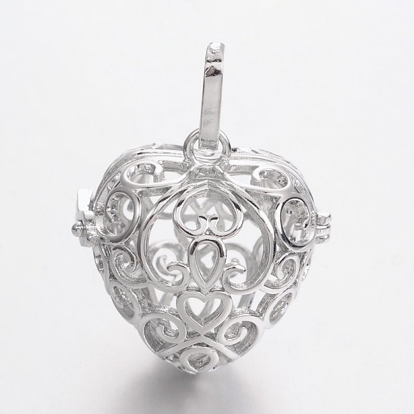 

PandaHall Eco-Friendly Rack Plating Brass Cage Pendants, For Chime Ball Pendant Necklaces Making, Hollow Heart, Cadmium Free & Nickel Free &...