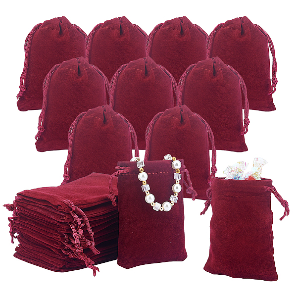 

PandaHall 60 Pcs Dark Red Velvet Jewelry Drawstring Bags, 2.8x3.5 Wedding Gift Fabric Package Drawstring Bags Packing Pouches Velvet Cloth...