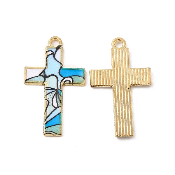 

PandaHall Rack Plating Golden Tone Alloy Mosaic Style Pendants, with Enamel, Cadmium Free & Nickel Free & Lead Free, Cross Charm, Wave...