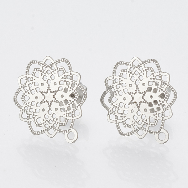 

PandaHall 304 Stainless Steel Stud Earring Findings, with Loop, Flower, Stainless Steel Color, 17x14.5mm, Hole: 1mm, pin: 0.7mm 304...