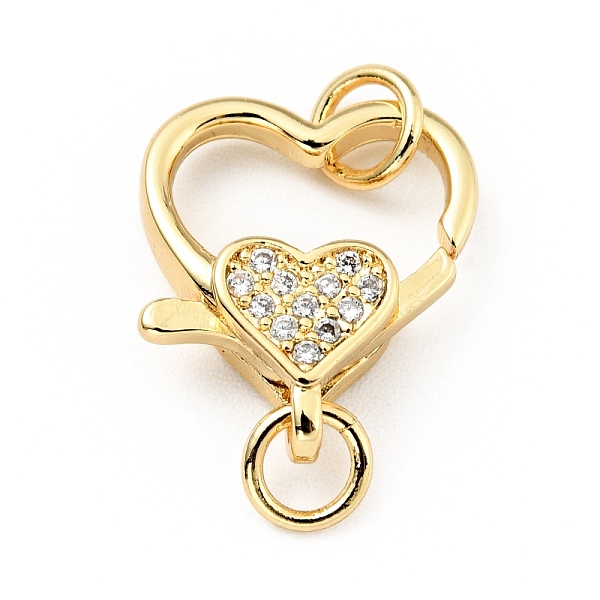 

PandaHall Brass Micro Pave Clear Cubic Zirconia Heart Lobster Claw Clasps, with Double Jump Rings, Cadmium Free & Lead Free, Real 18K Gold...
