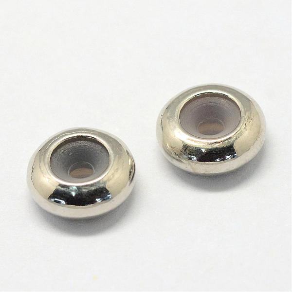 

PandaHall Alloy Beads, with Rubber Inside, Slider Beads, Stopper Beads, Rondelle, Platinum, 9.5x4mm, Rubber Hole: 2mm Alloy Rondelle