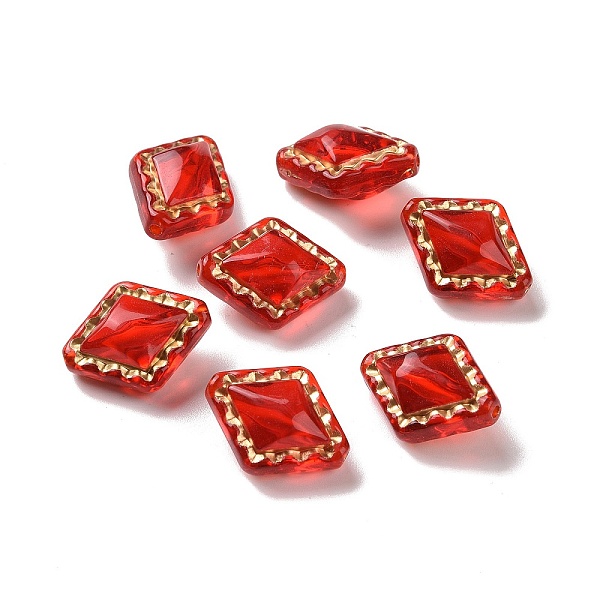 

PandaHall Transparent Acrylic Beads, Golden Metal Enlaced, Rhombus, Red, 18x14.3x9mm, Hole: 1.5mm, about 530pcs/500g Acrylic Rhombus Red