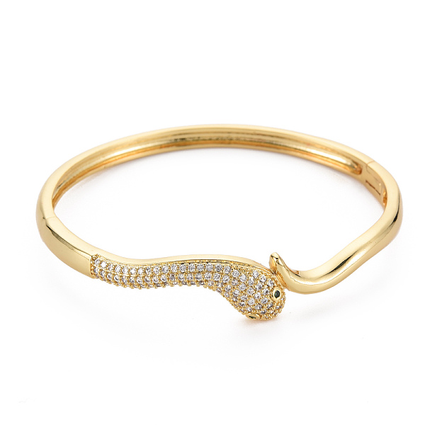 

PandaHall Snake Bangles for Women, Brass Micro Pave Cubic Zirconia Bangles, Nickel Free, Real 16K Gold Plated, Inner Diameter: 2-1/4 inch..., Clear