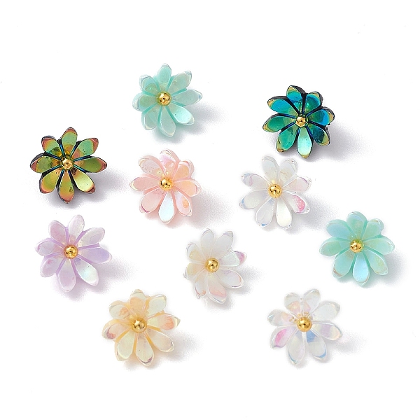 

PandaHall Opaque Resin Pendants, AB Color Flower Charms with Golden Plated Barss Loops, Mixed Color, 6x8x9mm, Hole: 2mm Brass+Resin Flower..., Multicolor