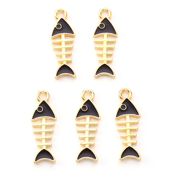 

PandaHall Light Gold Plated Alloy Enamel Pendants, Fishbone, Black, 24x8x1.5mm, Hole: 2mm Alloy+Enamel Others Black