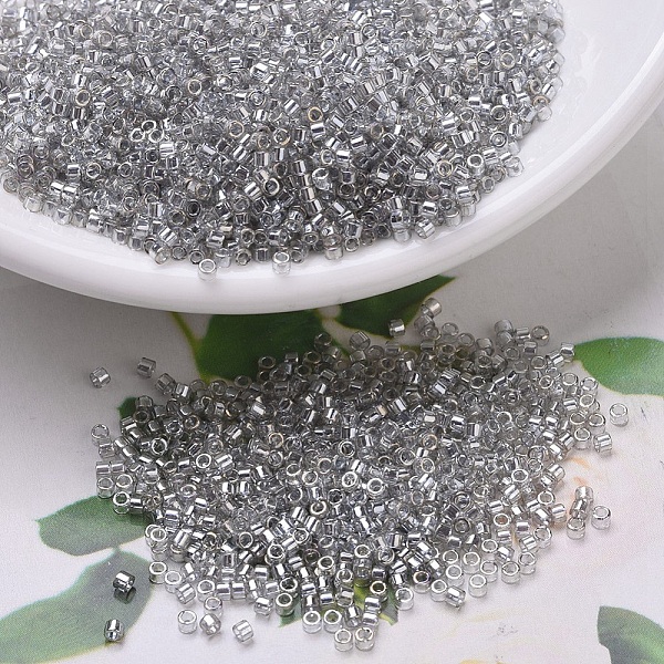 

PandaHall MIYUKI Delica Beads Small, Cylinder, Japanese Seed Beads, 15/0, (DBS0114) Transparent Silver Gray Gold Luster, 1.1x1.3mm, Hole...