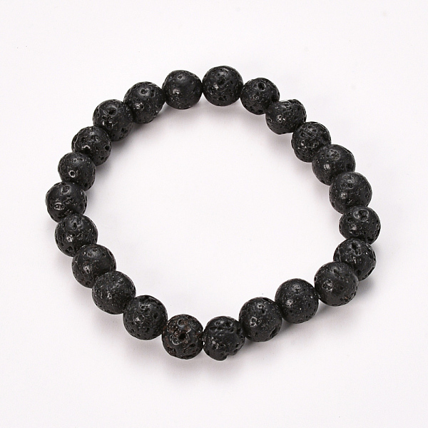 

PandaHall Natural Lava Rock Beaded Stretch Bracelets, Round, 2-1/8 inch(55mm), Bead: 8~9mm Lava Rock