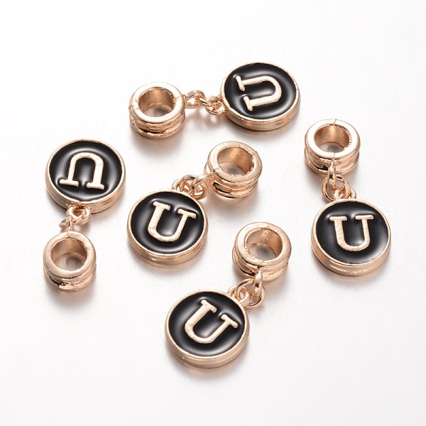 

PandaHall Alloy Enamel European Dangle Charms, Flat Round with Letter.U, 27mm, Hole: 5mm Alloy+Enamel Letter U Black
