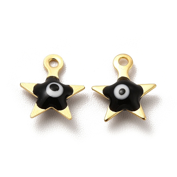 

PandaHall 304 Stainless Steel Evil Eye Enamel Charms, Star Charm, Golden, Black, 9x8x2mm, Hole: 1mm Stainless Steel+Enamel Star Black