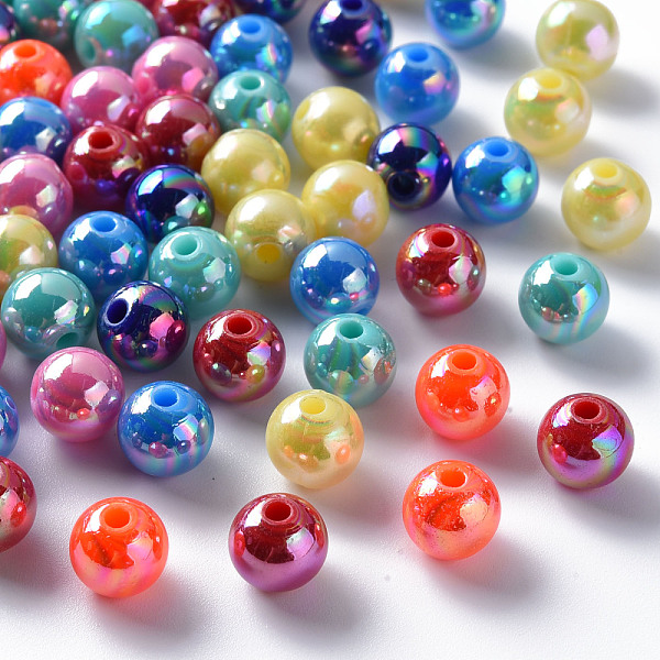 

PandaHall Opaque Acrylic Beads, AB Color Plated, Round, Mixed Color, 8x7mm, Hole: 2mm, about 1745pcs/500g Acrylic Round Multicolor