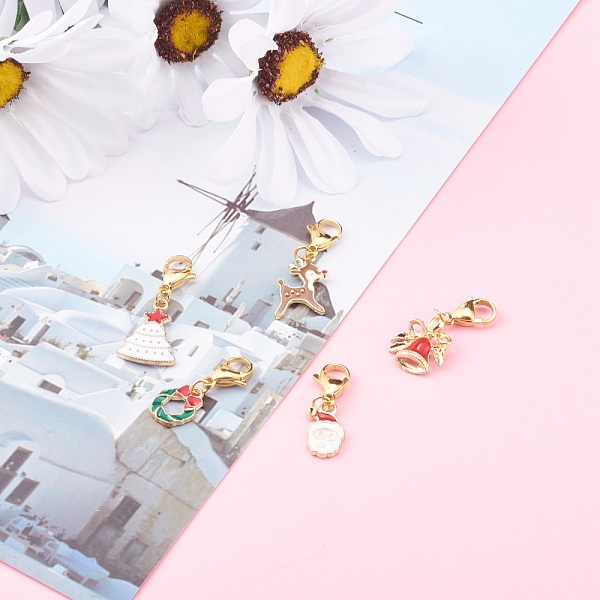 

PandaHall Christmas Theme Alloy Enamel Pendants, with 304 Stainless Steel Lobster Claw Clasps, Mixed Shapes, Mixed Color, 25~49mm, Pendant..., Multicolor