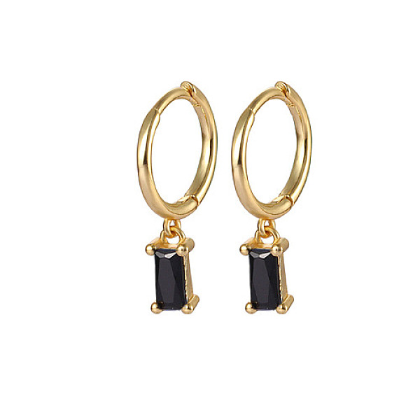 

PandaHall Real 18K Gold Plated 925 Sterling Silver Dangle Hoop Earrings for Women, Rectangle, Black, 19.8mm Sterling Silver Rectangle Black