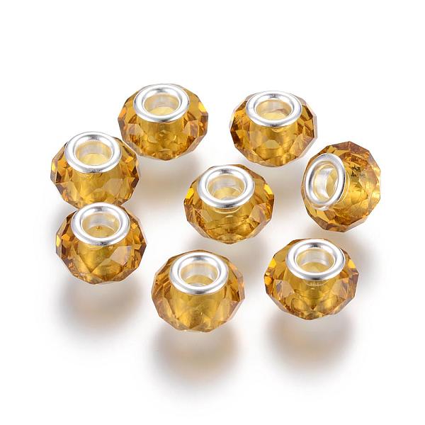 

PandaHall Handmade Glass European Beads, Large Hole Beads, Silver Color Brass Core, Goldenrod, 14x8mm, Hole: 5mm Glass+Brass Core Rondelle..., Gold