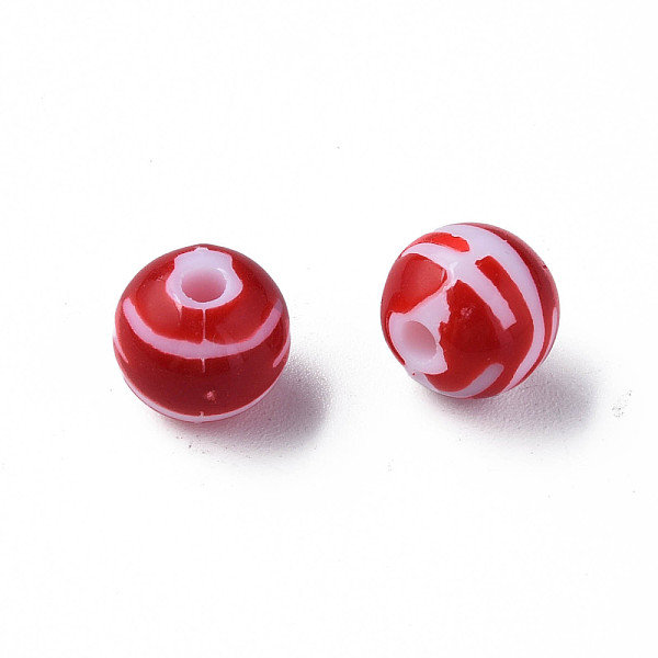 

PandaHall Opaque Striped Acrylic Beads, Round, FireBrick, 10mm, Hole: 2mm, about 940pcs/500g. Acrylic Round Red