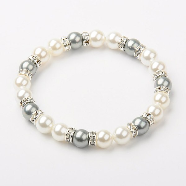 

PandaHall Shell Pearl Bracelets, Beaded Bracelets for Women, Stretchy Bracelets, with Middle East Rhinestones, Light Grey, 55mm Shell Gray