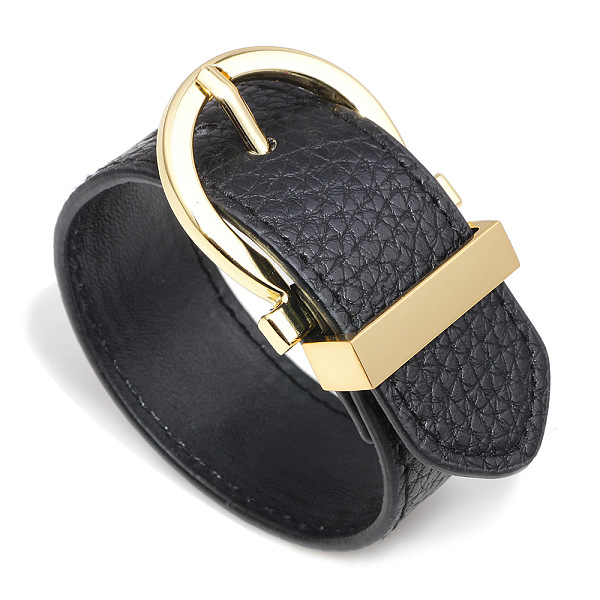 

PandaHall Leather Cord Bracelets, with Alloy Findings, Golden, Black, 10 inch(25.5cm), 28mm Wide Leather Black