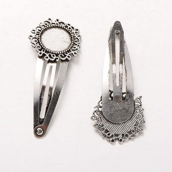 

PandaHall Iron Snap Hair Clip Findings, with Tibetan Style Alloy Flower Cabochon Settings, Cadmium Free & Lead Free, Antique Silver, Tray...