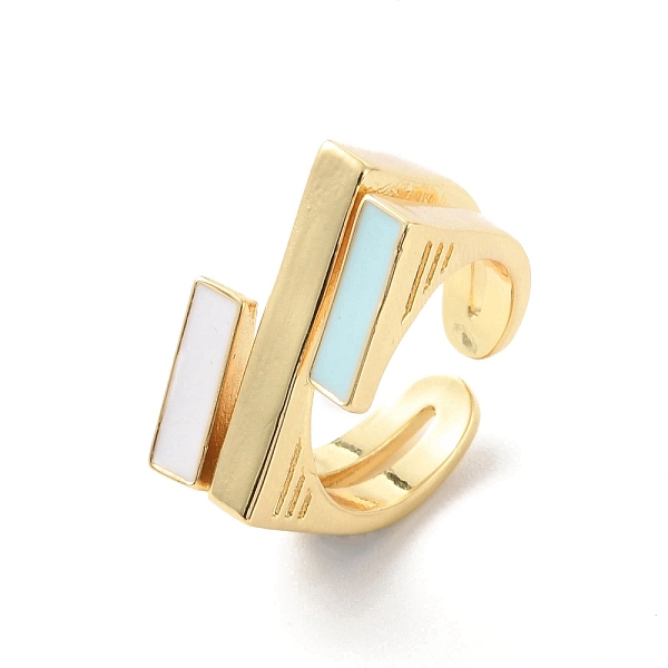 

PandaHall Rectangle Rack Plating Brass Enamel Cuff Ring for Women, Wide Band Open Finger Ring, Lead Free & Cadmium Free, Real 18K Gold...
