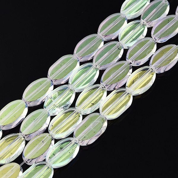 

PandaHall Painted Transparent Glass Beads Strands, Oval, Light Goldenrod Yellow, 10x6x3mm, Hole: 1mm, about 54~60Pcs/strand, 20.47~23.62''...