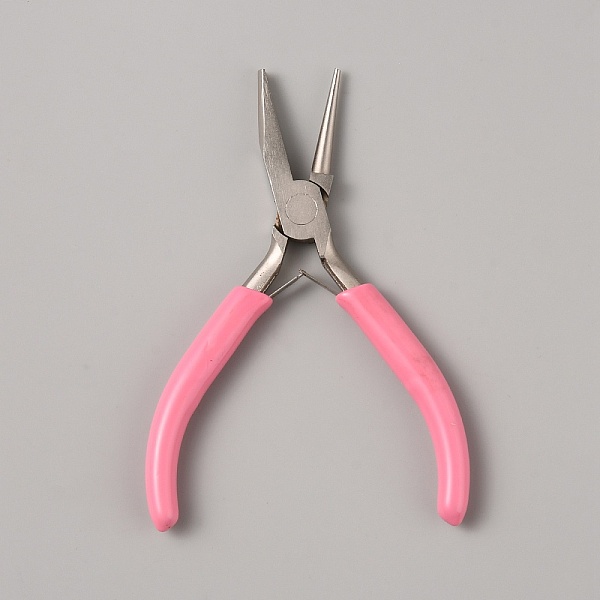 PandaHall Nickel Iron Jewelry Pliers, Round/Concave Pliers, Wire Looping and Wire Bending Plier, with Plastic Handle Cover, Pink...