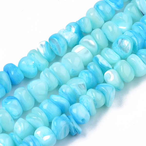 

PandaHall Natural Sea Shell Beads Strands, Dyed, Chips, Cyan, 6~18.5x5~10x2.5~7mm, Hole: 0.5~0.7mm, about 97~105pcs/strand, 15.55 inch~15.98...