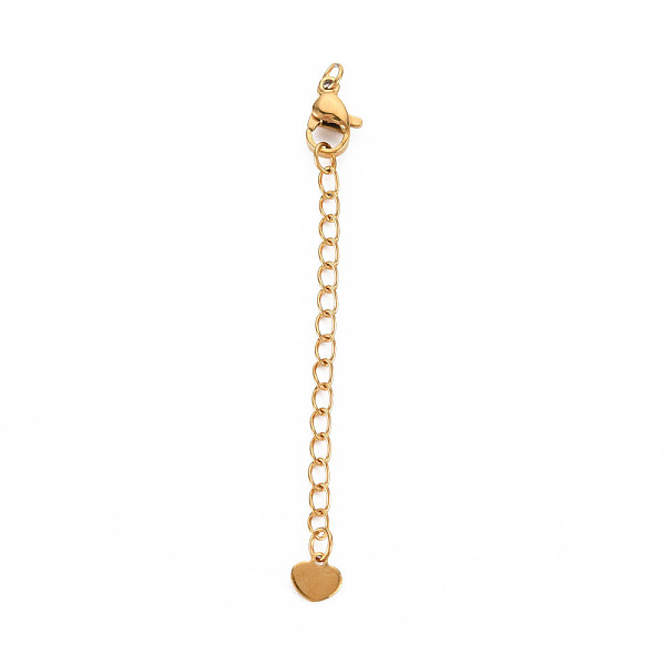 

PandaHall 304 Stainless Steel Chain Extender, Cadmium Free & Nickel Free & Lead Free, with Clasps and Tiny Heart Charm, Golden, 70mm, Hole...