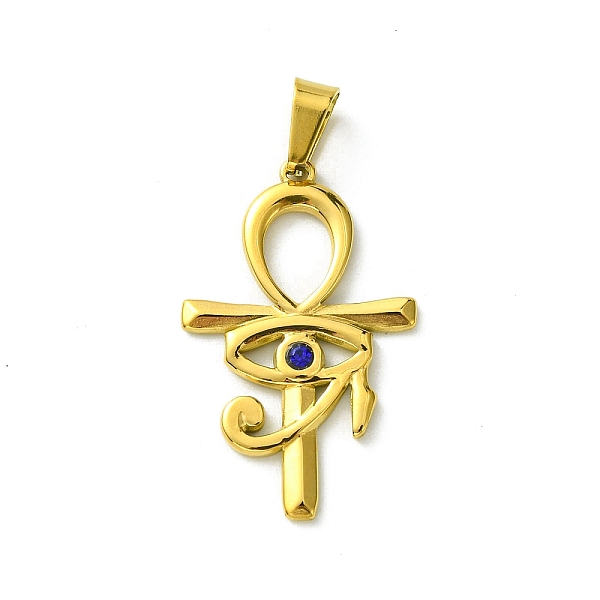 

PandaHall Vacuum Plating 304 Stainless Steel Pendants, with Rhinestone, Eye of Horus Egypt Ankh Cross Charm, Capri Blue, 32x20x2.5mm, Hole..., Cyan