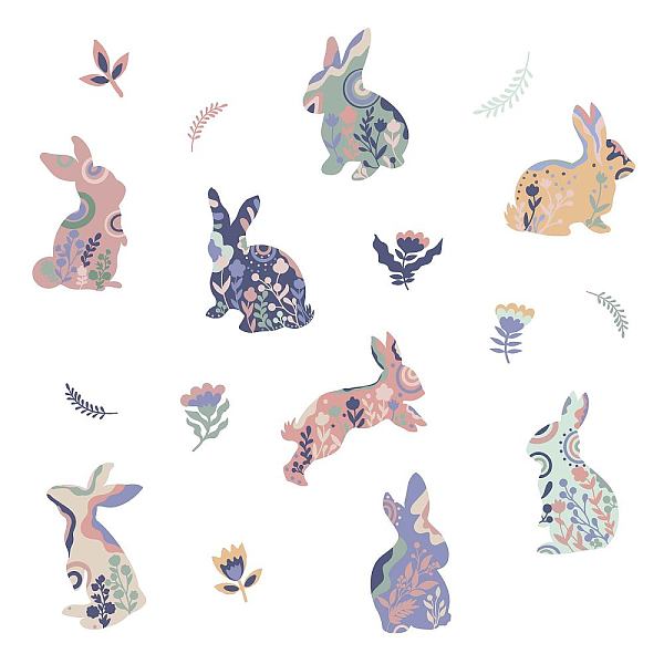 PandaHall SUPERDANT Colorful Rabbits Wall Decals Flowers Plant Wall Stickers leaves Rainbow Mural Art Decor Window Cling Decals for Kid's...