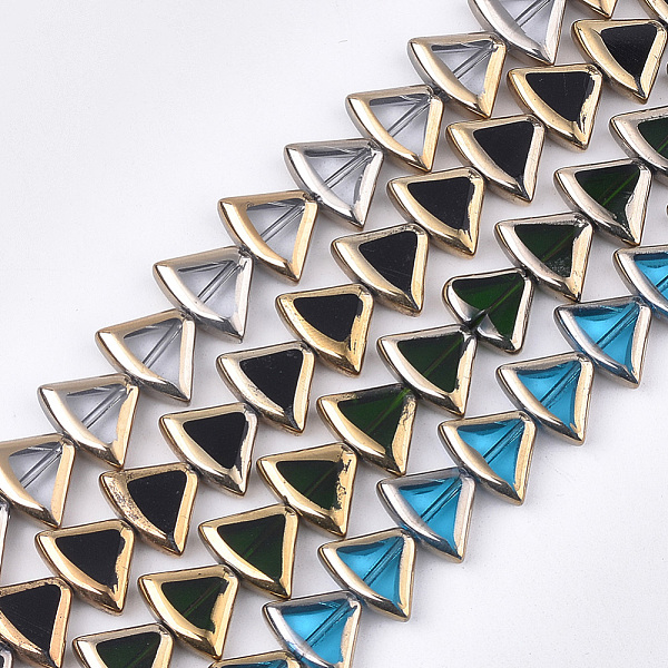 

PandaHall Electroplate Glass Beads Strands, Edge Plated, Fan, Mixed Color, 12x15.5~16x4.5mm, Hole: 1mm, about 20pcs/strand, 9.4 inch Glass..., Multicolor