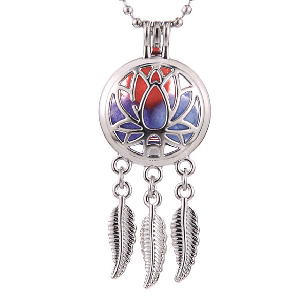 

PandaHall Alloy Diffuser Locket Pendants, with Lotus Pattern, Excluding Chain, Woven Net/Web with Feather, Platinum, 55x24mm Alloy Others