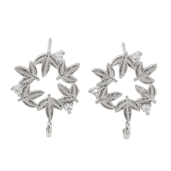 

PandaHall Brass Micro Pave Cubic Zirconia Studs Earring Findings, Long-Lasting Plated, Lead Free & Cadmium Free, Leaf, Platinum, 17x13mm..., Clear