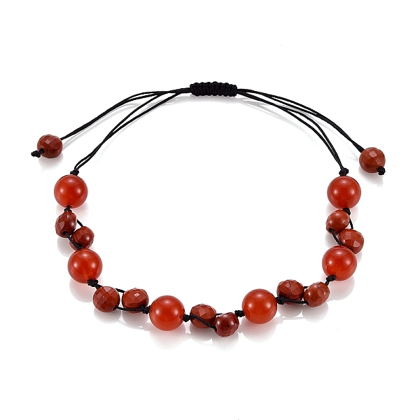 PandaHall Adjustable Nylon Thread Braided Bead Bracelets, with Natural Carnelian(Dyed) & Red Jasper Beads, Round & Flat Round, Inner...