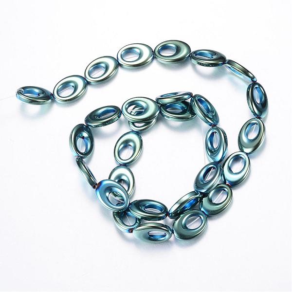 

PandaHall Electroplate Non-magnetic Synthetic Hematite Bead Strands, Oval, Green Plated, 14x10x3mm, Hole: 1mm, about 29pcs/strand, 15.7 inch...