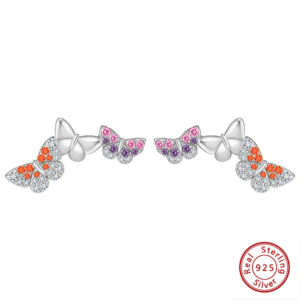 

PandaHall 925 Sterling Silver Micro Pave Cubic Zirconia Stud Earrings, Butterfly, Colorful, Platinum, 23x11mm Sterling Silver Butterfly