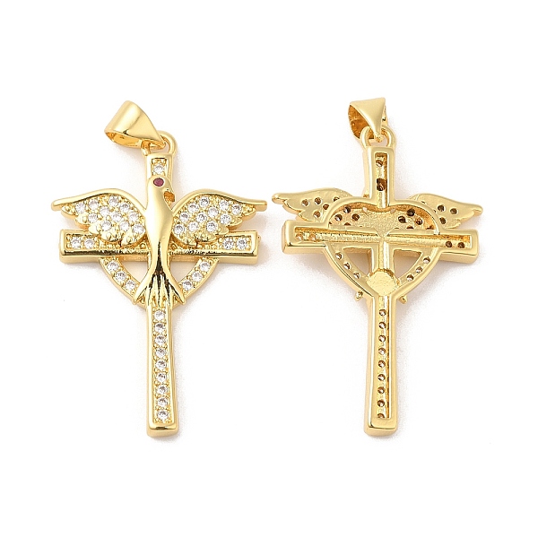 

PandaHall Brass Micro Pave Cubic Zirconia Pendants, Cross with Bird Charms, Real 16K Gold Plated, 33x22x3mm, Hole: 5x3.5mm Brass+Cubic..., Clear