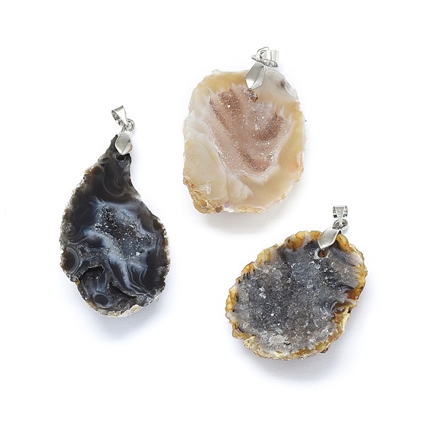 

PandaHall Natural Druzy Geode Agate Pendants, with Brass Findings, Nuggets, Platinum, 37.5~49x22.5~27.5x8.5~9.5mm, Hole: 3.5x4.5mm Natural...