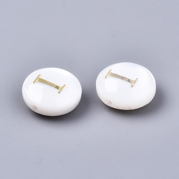 

PandaHall Natural Freshwater Shell Beads, with Golden Plated Brass Etched Metal Embellishments, Flat Round, Seashell Color, Letter.I...