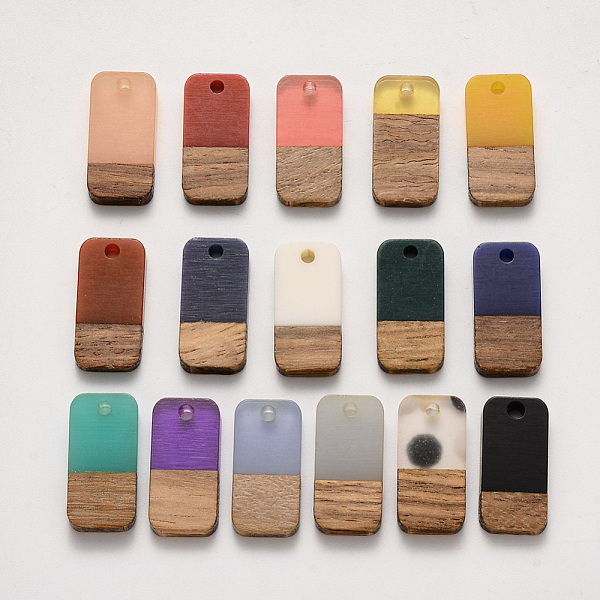 

PandaHall Resin & Walnut Wood Pendants, Waxed, Rectangle, Mixed Color, 20.5x10x3~4mm, Hole: 2mm Resin+Wood Rectangle Multicolor