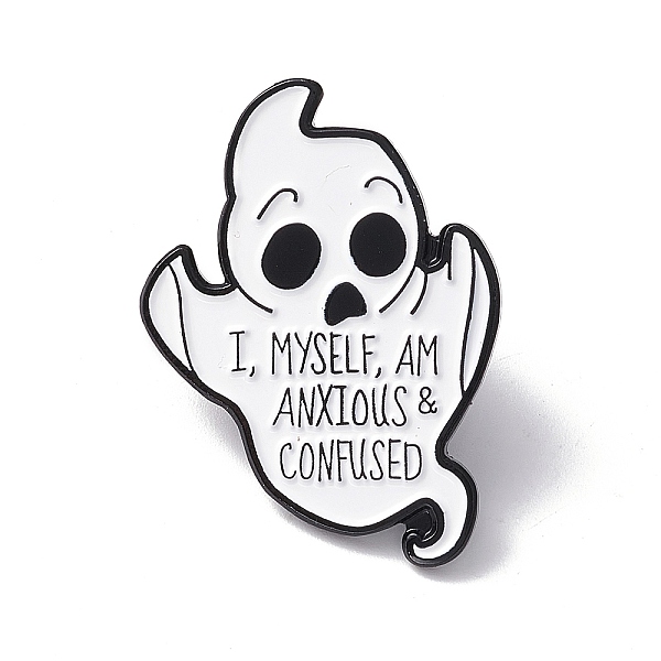 

PandaHall I, Myself, Am Anxious & Confused Enamel Pin, Ghost Alloy Brooch for Halloween, Electrophoresis Black, White, 30x22x1mm...