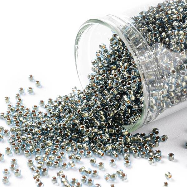 

PandaHall TOHO Round Seed Beads, Japanese Seed Beads, (990) Gilt Lined Aqua, 15/0, 1.5mm, Hole: 0.7mm, about 3000pcs/10g Glass Cyan